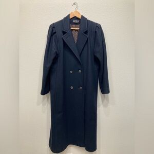 Vintage Navy Blue Wool Long Coat